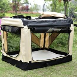 Large Foldable Travel Pet Carrier Bag with Pockets in Beige gmtpet.com