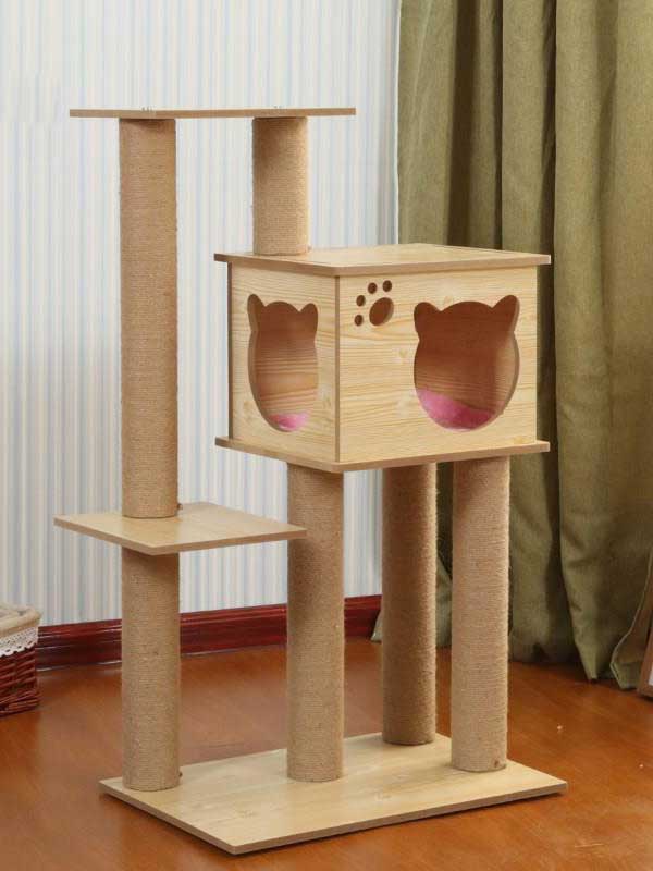 Atacado OEM MDF plataforma dupla de madeira 28 CM Cat Room Árvore de gato multicamadas 06-1155 gmtpet.com