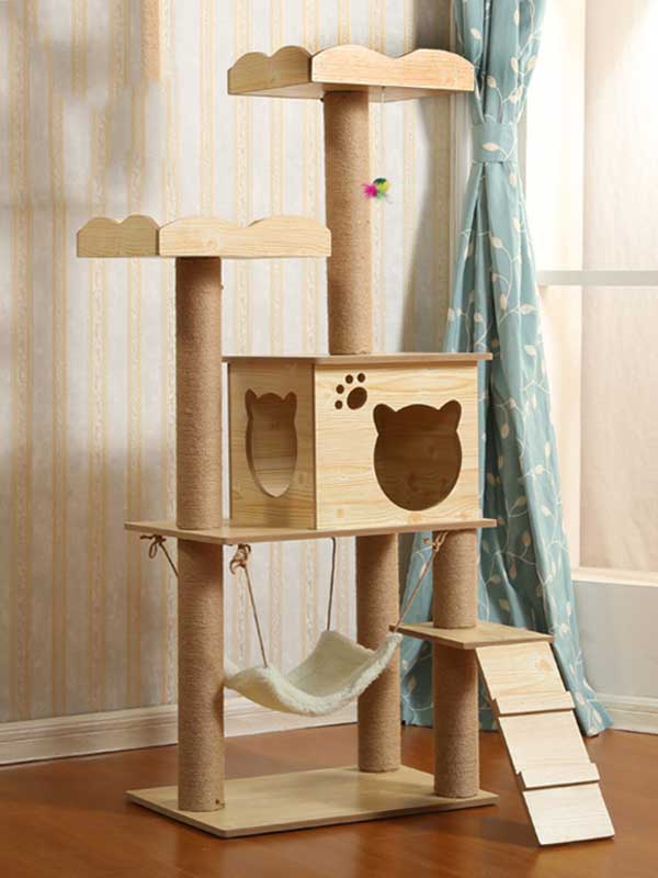 MDF plataforma dupla árvore para gatos rede para sala de gatos estrutura de escalada para gatos 06-1157 gmtpet.com