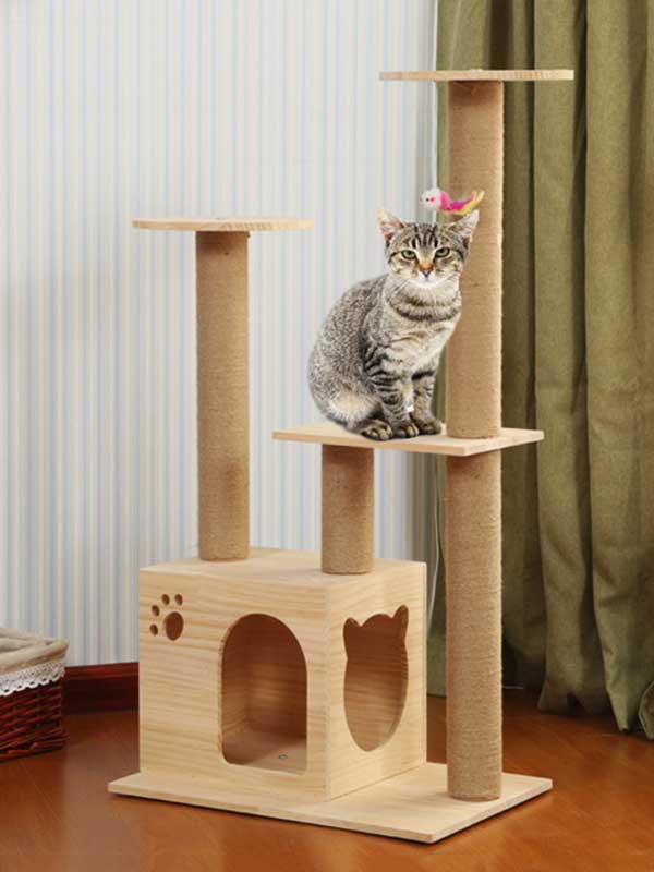 Torre de escalada para gatos, coluna de corda de cânhamo de pinho, escada, casa de gato 06-1163 gmtpet.com