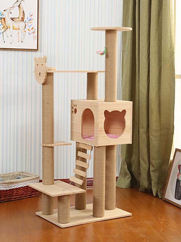 Torre de escalada para gatos, coluna de corda de cânhamo de pinho, escada, casa de gato 06-1164 gmtpet.com
