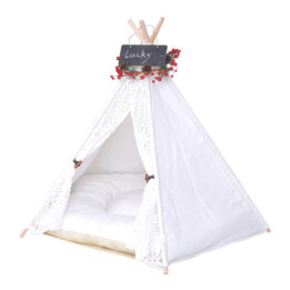 Outdoor Pet Tent: White Cotton Canvas Conical Teepee Pet Tent Collapsible Portable 06-0937 gmtpet.com