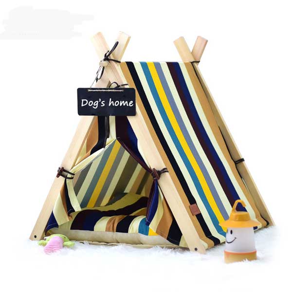 Teepee Tent Kennel:Puppy Striped Portable Pet Dog House Bed 06-0951 Pet Tents outdoor pet tent