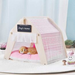 Indoor Portable Lace Tent: Pink Lace Teepee Small Animal Dog House Tent 06-0959 gmtpet.com