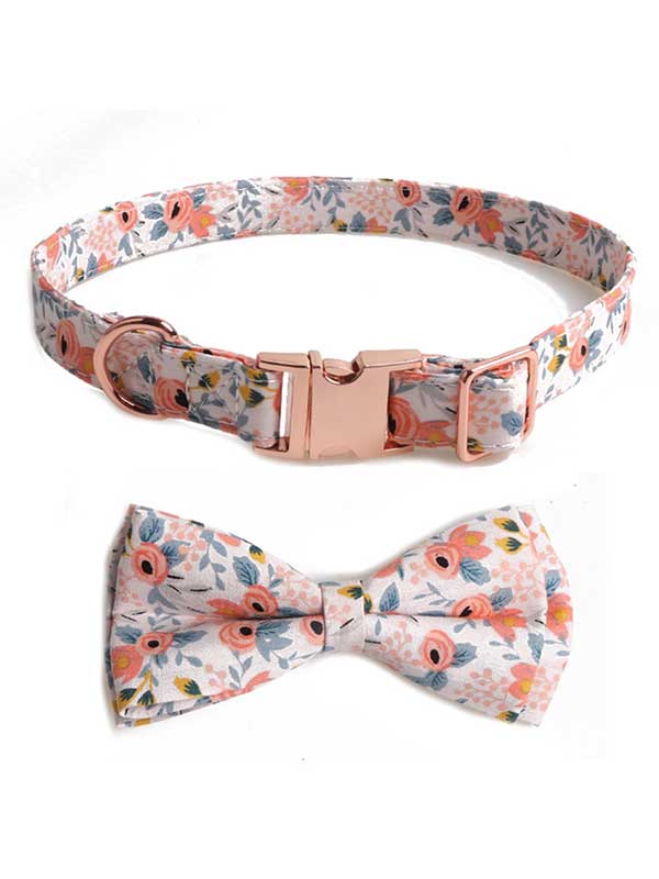 Adjustable Dog Collar Polyester Full Metal Rose Gold Buckle Bowknot Pet Bowknot Dog Collar 06-0538 Dog collars: Pet collars and other pet accessories 06-0538-1