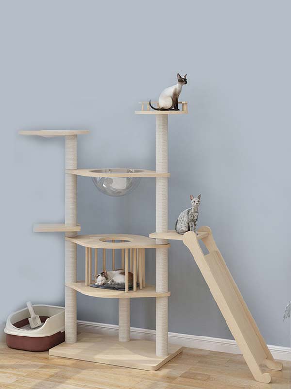Wholesale wood cat tree for large cats pine solid multilayer board cat tree cat tower cat climbing frame 105-215 Cat Trees Cat Tower cat climbing frame